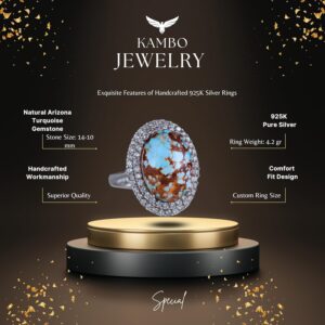 Gerçek Arizona Turkuaz Taşı Kadın Yüzüğü, 925 Ayar Gümüş Kadın Yüzüğü - Görsel 2