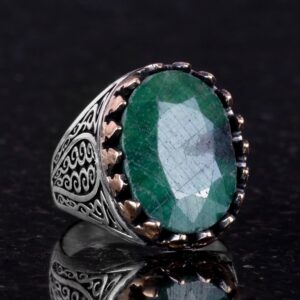 925 Ayar Katı Gümüş Erkek Yüzük - Doğal Taşlı El Yapımı Şıklık (Zümrüt Taşı) - Görsel 4