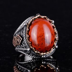 925 Ayar Gümüş Yüzük, El Yapımı Doğal Kırmızı Kan Taşı Yüzük - Görsel 5
