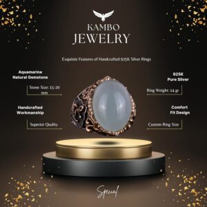 Denizci Halat Gümüş Yüzük, Doğal Taş Yüzük, 925 Ayar Gümüş Yüzük, (Cabochon Akuamarin) - Görsel 2