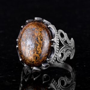 925 Ayar Katı Gümüş Erkek Yüzük - Doğal Taş Seçeneği ile El Yapımı Tasarım (Bronzit) - Görsel 5