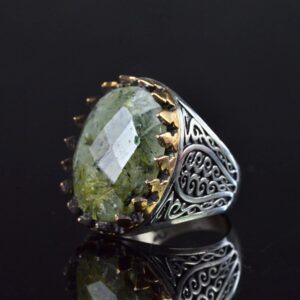 Gerçek Doğal Prehnit Taş Yüzük, 925 Ayar Gümüş Erkek Yüzüğü, El Yapımı Tasarım - Görsel 3