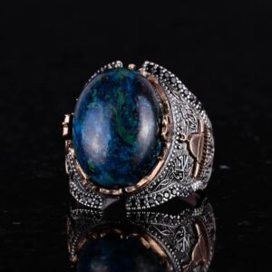 Mescidi Aksa İslami Yüzük, Doğal Cabochon Azurit Taş Yüzük, 925K Katı Gümüş Erkek Yüzük, İçgörü ve Netlik Tasarımı - Görsel 5