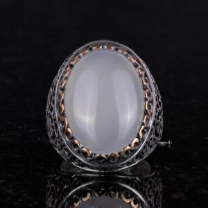 El Yapımı Sterlin Gümüş Erkek Büyük Yüzük ile Üretilmiş Ay Taşı - Görsel 6