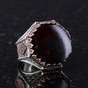 Gerçek Doğal Taş Yüzük - Sekizgen Tasarım - El Yapımı 925 Ayar Gümüş Takı (Granat) - Görsel 5