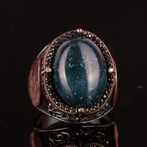 Davud Yıldızı Yüzüğü, Doğal Yeşil Kan Taşı Yüzüğü - 925 Ayar Gümüş Yüzük Erkekler İçin - Görsel 3