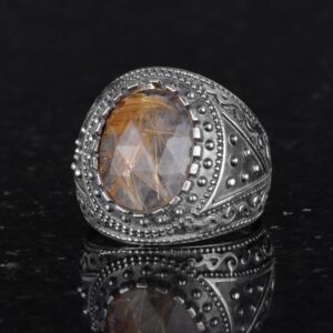 Gerçek Doğal Taş Yüzük, 925K Katı Gümüş Erkek Yüzüğü (Rutilatlı Kuvars) - Görsel 6