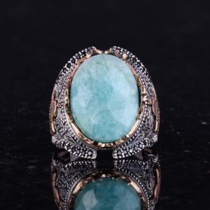 Doğal Taş Yüzük, 925 Ayar Gümüş Yüzük, Erkekler İçin Yüzük (Amazonit) - Görsel 3