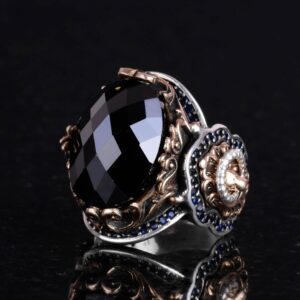 925 Ayar Gümüş Erkek Yüzük, El Yapımı Aslan Başı Erkek Yüzük, Zarif El Yapımı Gümüş Yüzük (Oluşturulmuş Obsidiyen) - Görsel 5