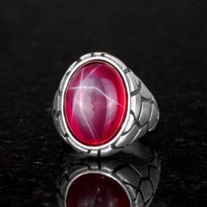 Gerçek Doğal Yıldız Yakut Taşlı Yüzük, 925 Ayar Sert Gümüş Yüzük, El Yapımı Erkek Yüzüğü - Görsel 4