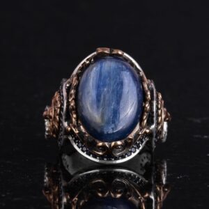 El Yapımı Aslan Başı Erkek Yüzüğü, Doğal Kyanit Taş Yüzük - 925 Ayar Gümüş Yüzük Erkekler İçin - Görsel 4