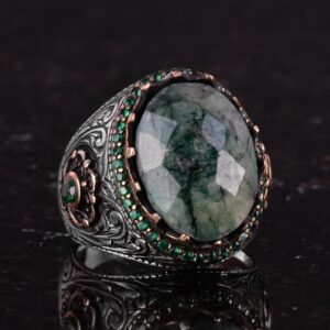 925 Ayar Gümüş El Yapımı Yüzük - Yapay Zümrüt - Görsel 5