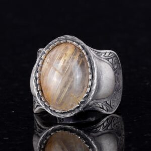 Doğal Taş Yüzük, 925 Ayar Gümüş Yüzük, Rutilatlı Kuvars Yüzük - Görsel 5