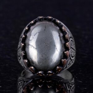 925 Ayar Katı Gümüş Erkek Yüzük Doğal Taşlarla - El Yapımı Zarafet (Pirit Taşı) - Görsel 2