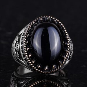 Gerçek Doğal Taş Yüzük - El Yapımı Kartal Yüzüğü - 925 Ayar Gümüş Yüzük (Oniks) - Görsel 4