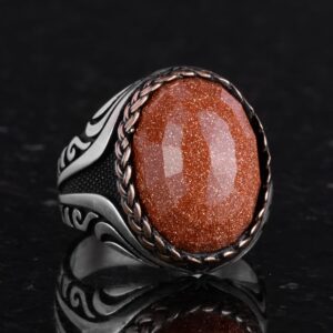 925 Ayar Gümüş Yüzük - Yapay Taş Gümüş Yüzük - El Yapımı Yüzük (Yapay kahverengi güneş) - Görsel 5