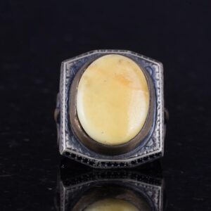 925 Ayar Gümüş Erkek Büyük Yüzük - Gerçek Doğal Amber Taşı - Zulfiqar Kılıcı Sembolü ile Gümüş Yüzük - Görsel 4