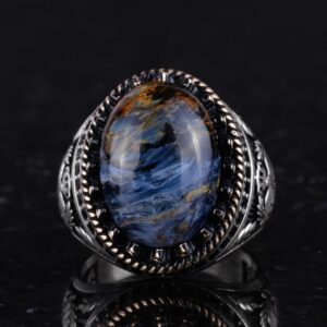 Gerçek Doğal Taş Yüzük - El Yapımı Kartal Yüzüğü - 925 Ayar Gümüş Yüzük (Pietersite) - Görsel 4