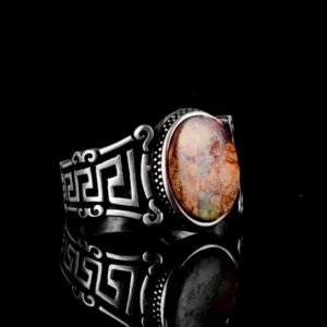 Gerçek Doğal Arizona Turkuaz Taş Yüzük, 925 Ayar Gümüş Erkek Yüzük (Stil-3) - Görsel 4