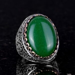 Büyük Gümüş Yüzük, 925 Ayar Gümüş Erkek Yüzük, Doğal Taş Yüzük, El Yapımı Yüzük - Görsel 4