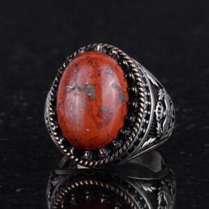 Gerçek Doğal Taş Yüzük - El Yapımı Kartal Yüzük - 925 Ayar Gümüş Yüzük (Kırmızı Kan Taşı) - Görsel 6