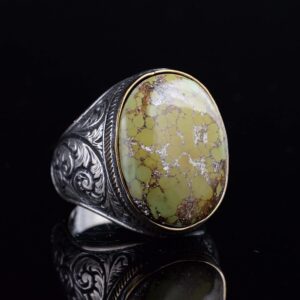 Gerçek Doğal Arizona Turkuaz Taş Yüzük, Büyük Yüzük, 925 Ayar Gümüş Yüzük Erkekler İçin - Görsel 6