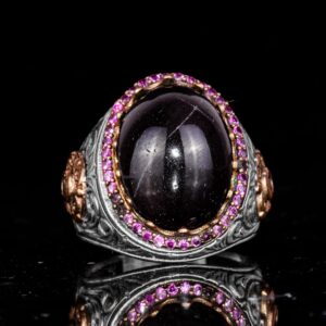 925 Ayar Gümüş Erkek Yüzük Doğal Yıldız Granat Taşı ile - El Yapımı İfadesel Takı, Onun için Hediye - Görsel 4