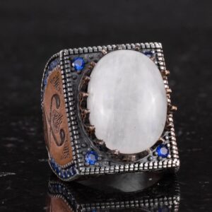 Gerçek Doğal Taş Yüzük - 925 Ayar Gümüş İslami Yüzük - El Yapımı Hat Yüzüğü - Görsel 5