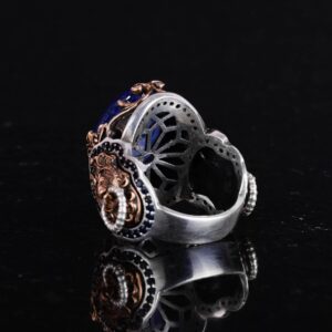 Aslan Sembol Yüzük, Lacivert Paraiba Yapay Taş Yüzük, 925 Ayar Gümüş Yüzük, Şık El Yapımı Gümüş Erkek Yüzüğü - Görsel 6