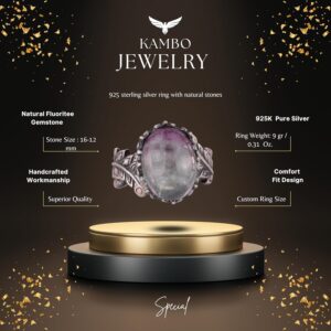 Gerçek Doğal Florit Taşlı Kadın Yüzüğü, Vintage Boho Tasarım - Görsel 2