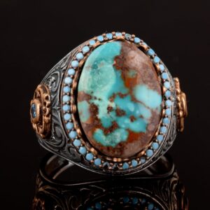 El Yapımı Gerçek Doğal Arizona Turkuaz Taş Yüzük, 925 Ayar Gümüş Yüzük, Sultan Yüzüğü - Görsel 4