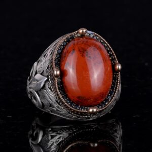 925 Ayar Gümüş El Yapımı Erkek Yüzük - Çeşitli Doğal Taşlarla Mevcut (Kan Taşı) - Görsel 5