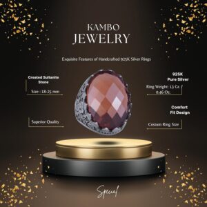 925 Ayar Gümüş Yüzük - Gül Desenli Yüzük - Yapay Taş Yüzük Erkekler İçin - El Yapımı Yüzük (Yapay sultanit) - Görsel 2