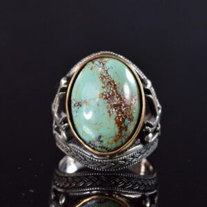 Doğal Turkuaz Taşlı Yüzük - Ayrıntılı Erkek Yüzüğü - 925 Ayar Sterling Gümüş Yüzük - Görsel 3