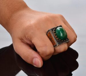 Gerçek Yeşil Jade Taş Yüzük, İslami Hediye, Erkek Yüzüğü, Gümüş Yüzük - Görsel 7