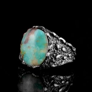 Gerçek Doğal Arizona Turkuaz Taş Yüzük, Erkekler İçin Hediye, 925 Ayar Gümüş Yüzük, Minimalist Yüzük (Stil-11) - Görsel 4