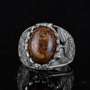 Doğal Bronzit Taş Yüzük, 925 Ayar Katı Gümüş Erkek Yüzüğü - Görsel 3