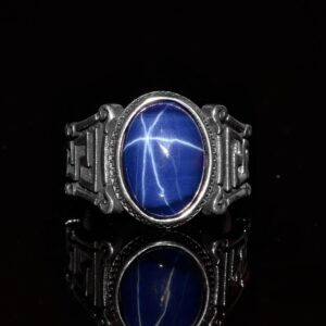 Gerçek Doğal Yıldız Safir Taşlı Yüzük, Yunan Anahtarı Yüzük, Sonsuzluk Yüzüğü, 925 Ayar Gümüş Yüzük - Görsel 4