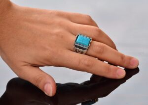 El Yapımı Vintage Turkuaz Yüzük - 925 Ayar Gümüş, Şık Süslü Tasarım, Dayanıklı, Farklı Takı, Mükemmel Uyum - Görsel 6