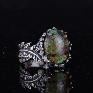 Gerçek Doğal Arizona Turkuaz Taş Yüzük, 925 Ayar Gümüş Yüzük, Minimalist El Yapımı Yüzük (Stil-10) - Görsel 5