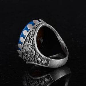 Gerçek Doğal Taş Yüzük - Gül Desenli Yüzük - 925 Ayar Gümüş Yüzük - El Yapımı Büyük Yüzük (Mavi Ağaç) - Görsel 7