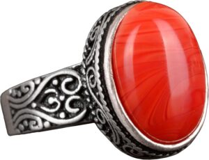 925 Ayar Gümüş Erkek Yüzük, Doğal Taş Yüzük, Kırmızı Mercan Taşı, Gümüş Takı, Mercan Taşı Yüzük - Görsel 1