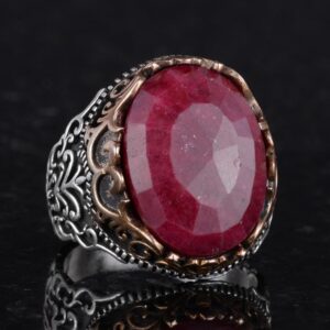 Gerçek Doğal Taş El Yapımı Yüzük - 925 Ayar Gümüş El Yapımı Yüzük - Şık Yüzük (Yakut) - Görsel 5