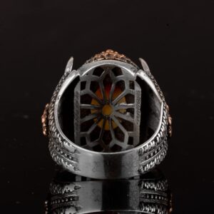 Gerçek Doğal Kehribar Taşlı Yüzük, Şahin Pençesi Yüzüğü, 925 Ayar Gümüş Yüzük Erkekler İçin - Görsel 8