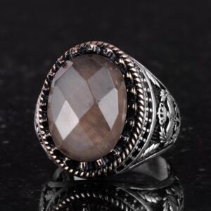 Gerçek Doğal Taş Yüzük - El Yapımı Kartal Yüzüğü - 925 Ayar Gümüş Yüzük (Dumanlı Topaz) - Görsel 6