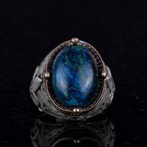 925 Ayar Gümüş El Yapımı Erkek Yüzük - Çeşitli Doğal Taşlarla Mevcut (Azurit) - Görsel 2