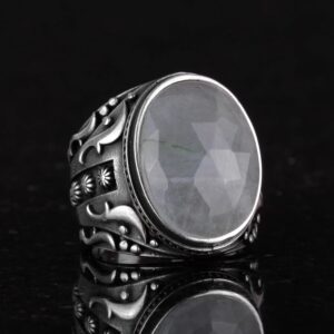Doğal Akvamarin Taşlı Yüzük, Huzur Verici 925 Ayar Sert Gümüş Erkek Yüzüğü, Tasarım Gümüş Erkek Yüzüğü - Görsel 5