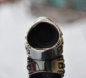 925 Ayar Gümüş Erkek Yüzük, Doğal Siyah Oniks Taşı, Karmaşık Etnik Tasarım, El Yapımı Gümüş Yüzük - Görsel 5