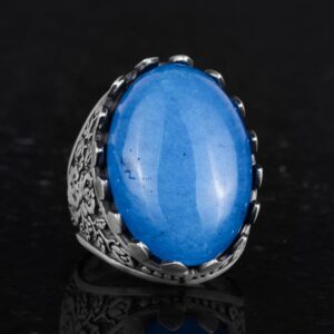 Gerçek Doğal Taş Yüzük - Gül Desenli Yüzük - 925 Ayar Gümüş Yüzük - El Yapımı Büyük Yüzük (Mavi Ağaç) - Görsel 5