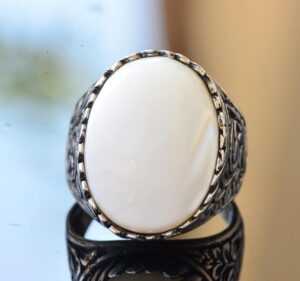 925 Ayar Gümüş Yüzük - Gerçek Doğal Sedef Taş Yüzük - Görsel 5